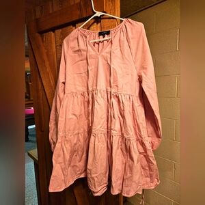 Pink Long-Sleeve Tiered Dress. Size MEDIUM